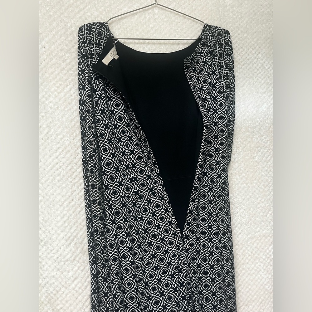 LOFT Womens Dress Side Ruched Long Sleeves White and Black Pattern Small - Picture 8 of 13